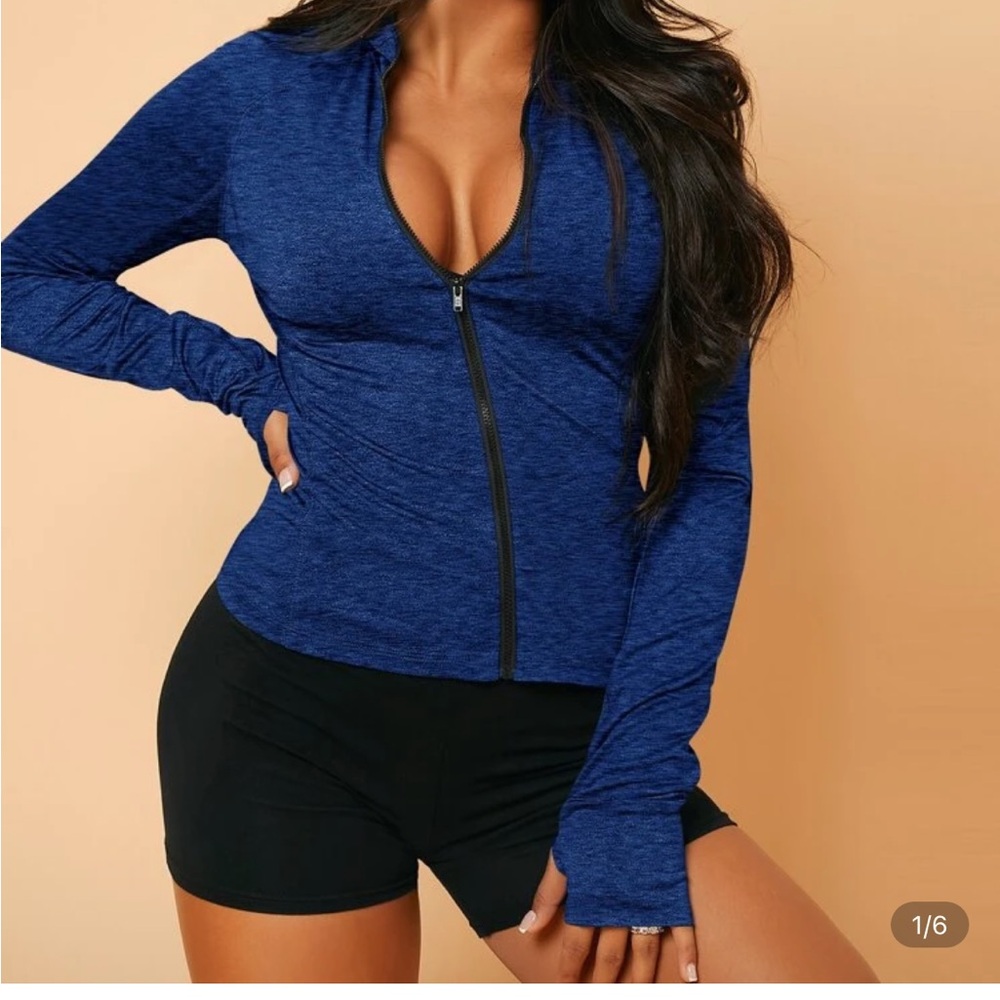 SHEIN Blue Fitted Zip up Sport Jacket